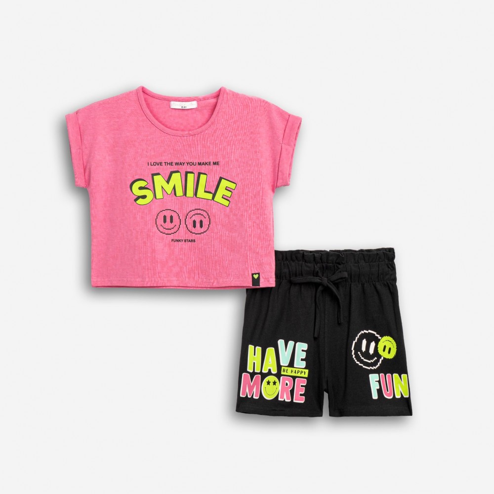 Εφηβικό Μακό Σετ με Τοπ Μπλούζα Smile Edition Και Σορτς Κορίτσι (6-16) -Ροζ- 126-524110-1