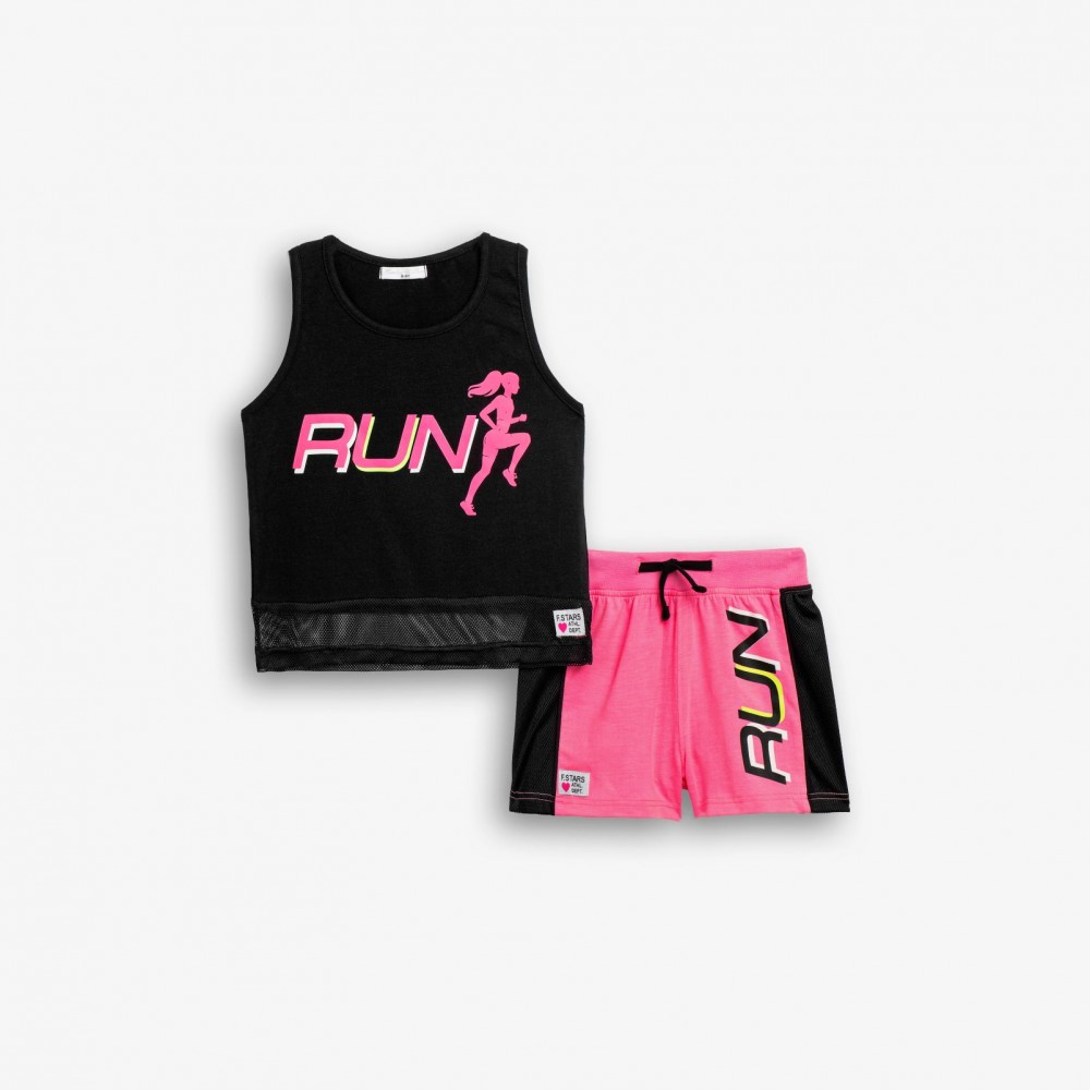 Εφηβικό Μακό Σετ με Αμάνικη Μπλούζα Run Και Σορτς Κορίτσι (6-16) -Μαύρο- 126-524113-2