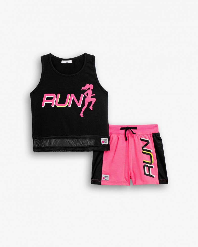 Εφηβικό Μακό Σετ με Αμάνικη Μπλούζα Run Και Σορτς Κορίτσι (6-16) -Μαύρο- 
