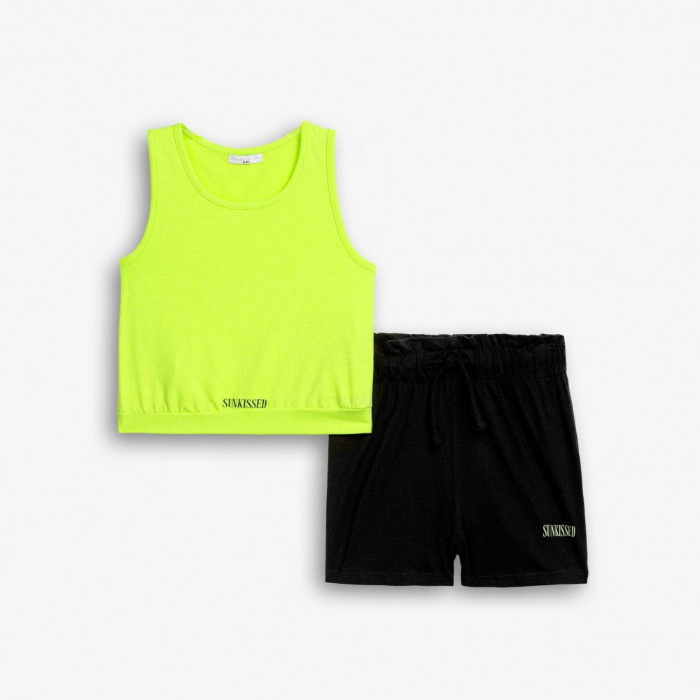 Εφηβικό Αθλητικό Σετ με Τοπ Μπλούζα Sunkissed Και Σορτς Κορίτσι (6-16) -Πεπονί Neon- 126-524114-1