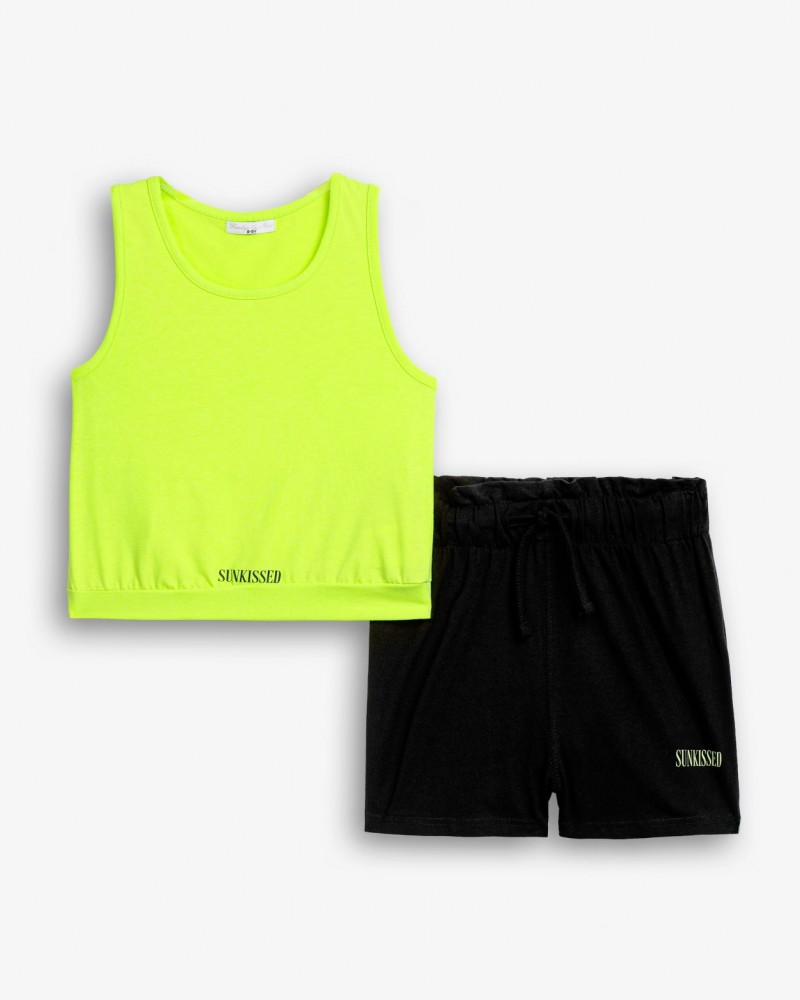 Εφηβικό Αθλητικό Σετ με Τοπ Μπλούζα Sunkissed Και Σορτς Κορίτσι (6-16) -Πεπονί Neon- 