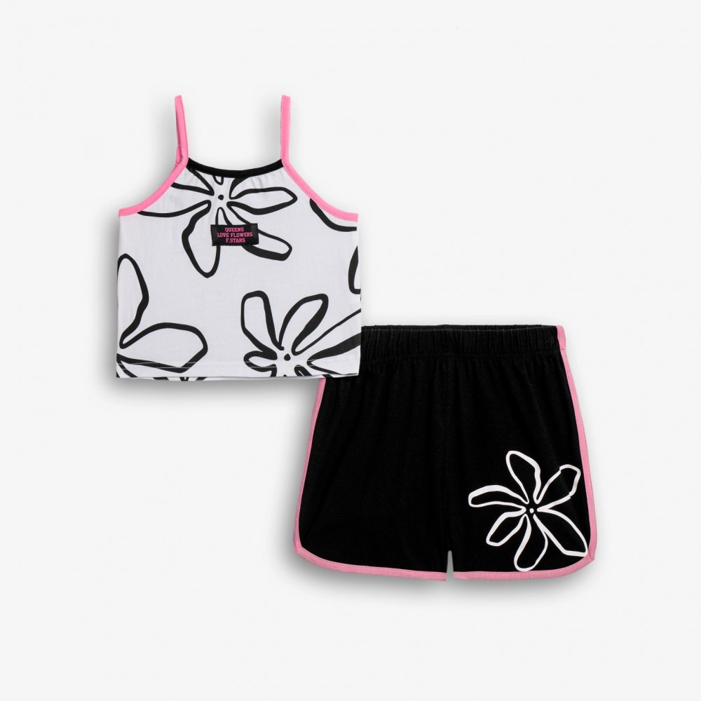 Εφηβικό Μακό Σετ με Μπλουζάκι Λουλούδι Και Σορτς Κορίτσι (6-16) -Λευκό- 126-524116-1