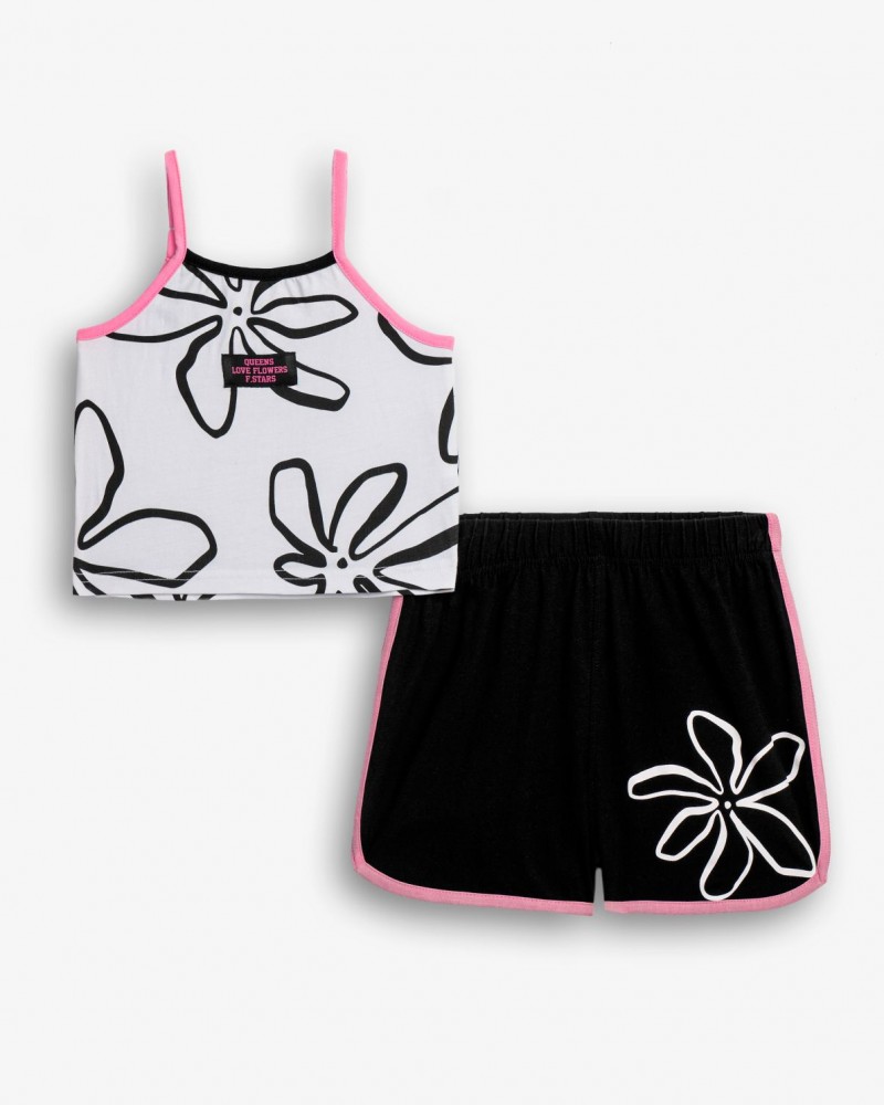Εφηβικό Μακό Σετ με Μπλουζάκι Λουλούδι Και Σορτς Κορίτσι (6-16) -Λευκό- 126-524116-1