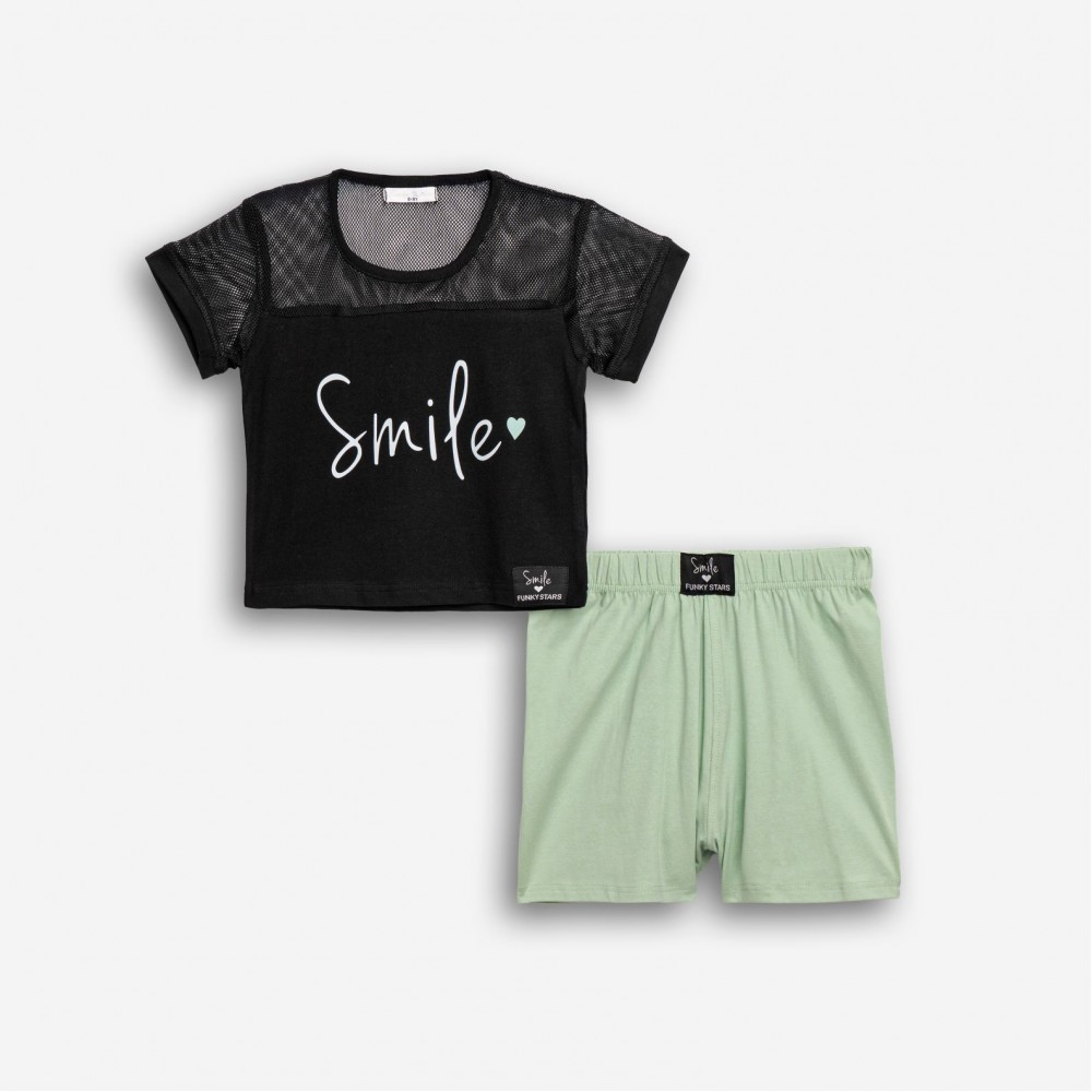 Εφηβικό Μακό Σετ με Μπλούζα Smile Και Σορτς Κορίτσι (6-16) -Μαύρο- 