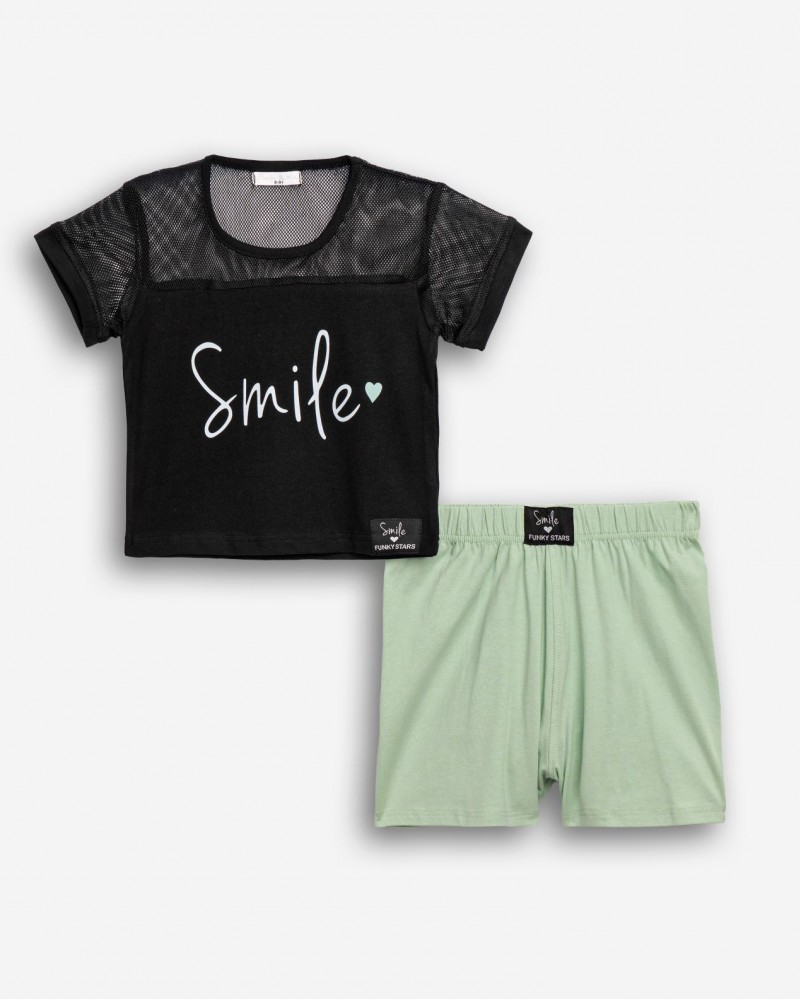 Εφηβικό Μακό Σετ με Μπλούζα Smile Και Σορτς Κορίτσι (6-16) -Μαύρο- 