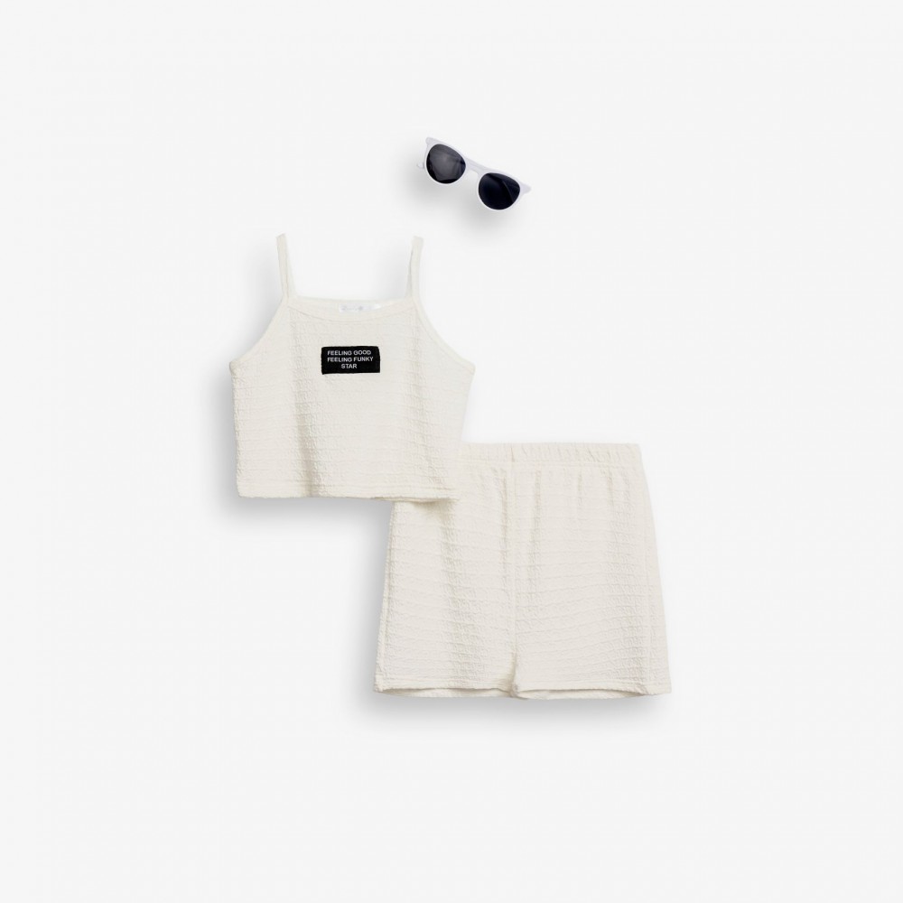 Εφηβικό Σετ 3Τμχ με Μπλούζα Feeling Good, Σορτς Και Γυαλιά Κορίτσι (6-16) -Λευκό- 126-524125-1