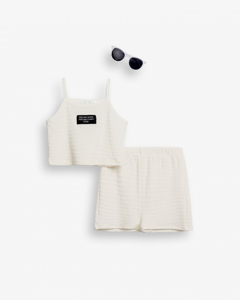 Εφηβικό Σετ 3Τμχ με Μπλούζα Feeling Good, Σορτς Και Γυαλιά Κορίτσι (6-16) -Λευκό- 