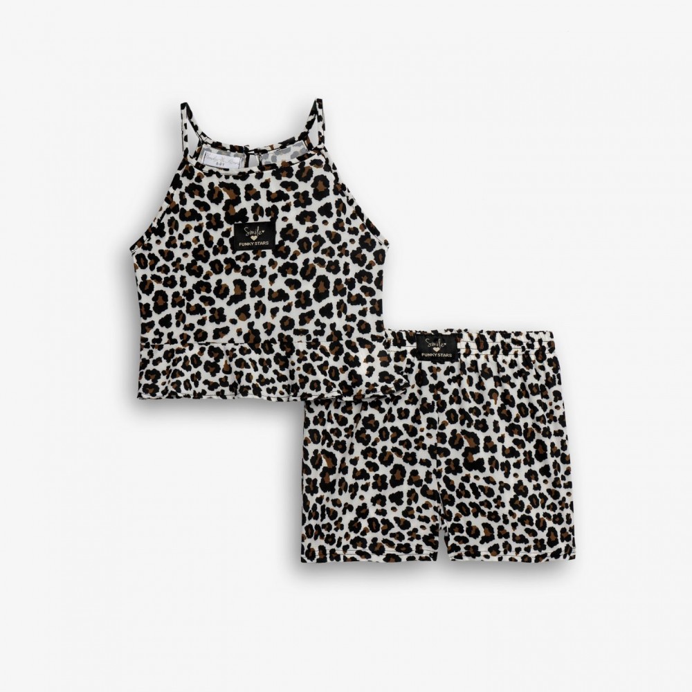 Εφηβικό Σετ με Μπλούζα Leopar Allover Και Σορτς Κορίτσι (6-16) -Ανοιχτό Μπεζ- 126-525107-1