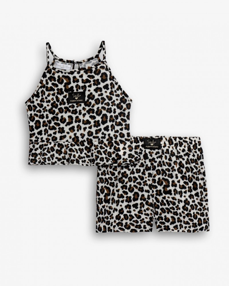 Εφηβικό Σετ με Μπλούζα Leopar Allover Και Σορτς Κορίτσι (6-16) -Ανοιχτό Μπεζ- 