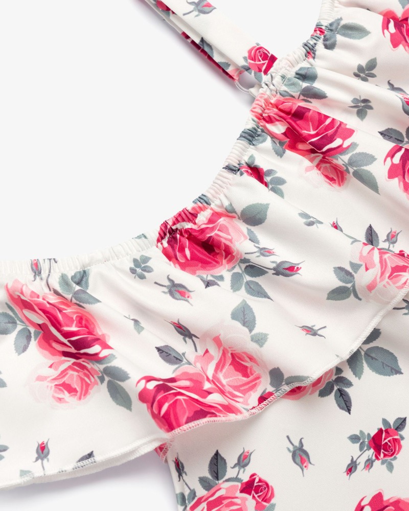 Εφηβικό Σετ με Μπλούζα Floral Τιράντα Και Σορτς Κορίτσι (6-16) -Λευκό- 