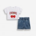 Εφηβικό Σετ με Μπλούζα Sweet Cherries Και Σορτς Τζιν Λύκρα Κορίτσι (6-16) -Λευκό- 
