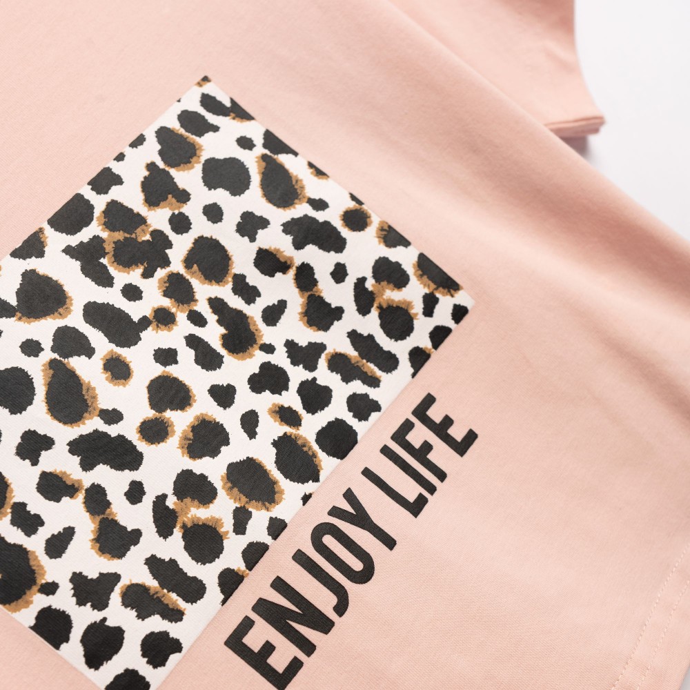 Εφηβικό Σετ με Τοπ Μπλούζα Enjoy Life και Τζιν Σορτς Λύκρα Κορίτσι (6-16) –Πούδρα– 126-526104-1