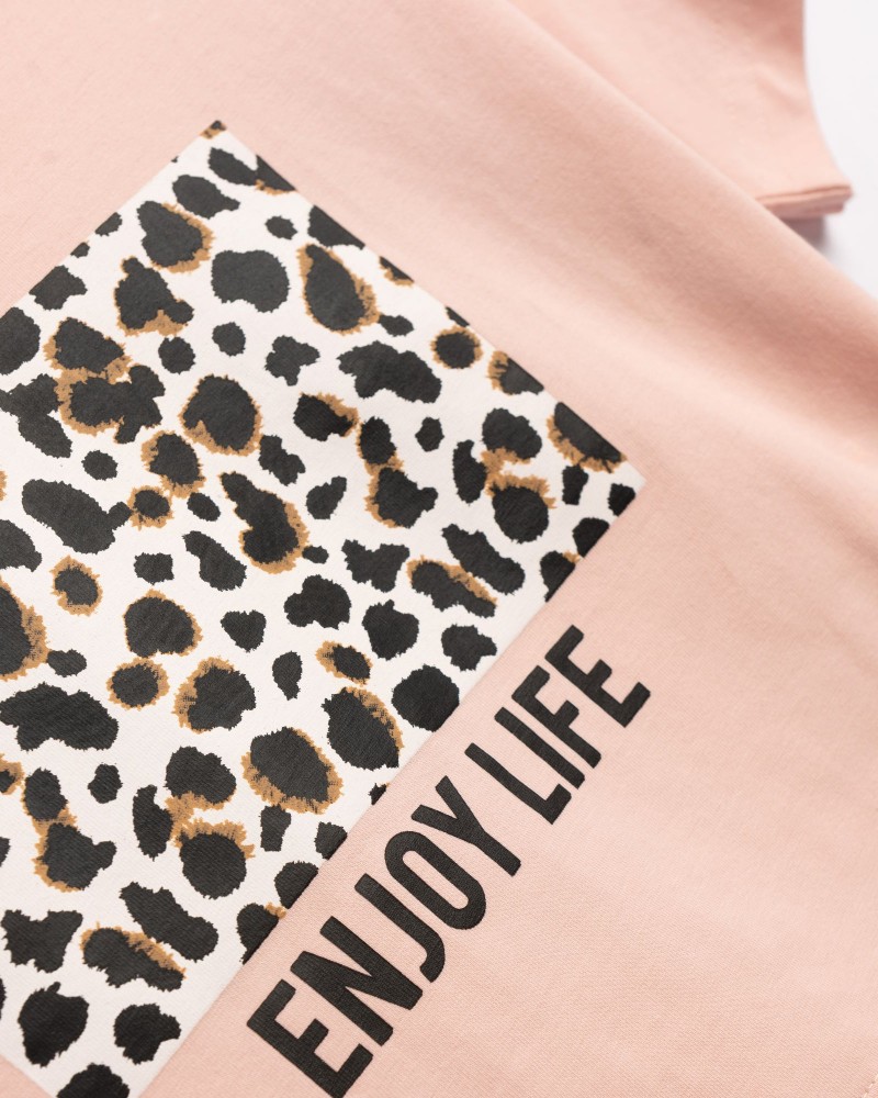 Εφηβικό Σετ με Τοπ Μπλούζα Enjoy Life και Τζιν Σορτς Λύκρα Κορίτσι (6-16) –Πούδρα– 