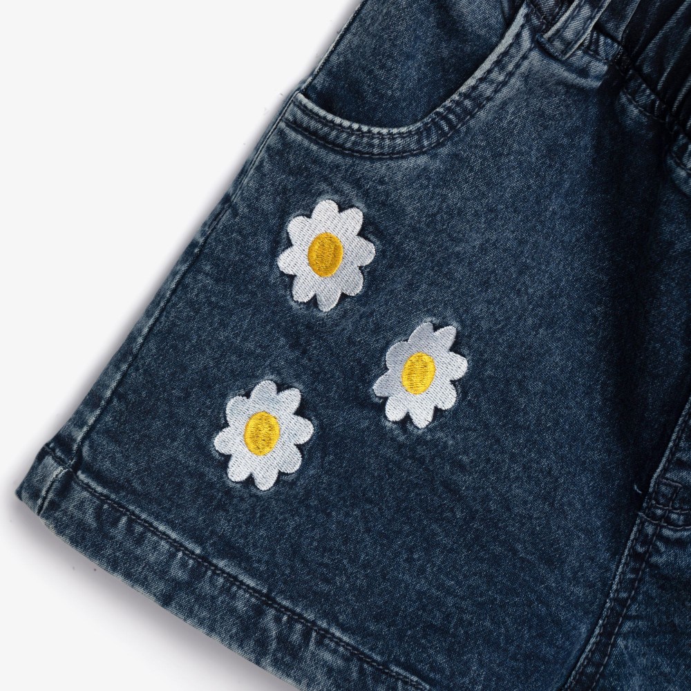 Εφηβικό Σετ με Αμάνικη Μπλούζα Frloral και Τζιν Σορτς Λύκρα Κορίτσι (6-16) –Μπλε Τζην– 126-526106-1