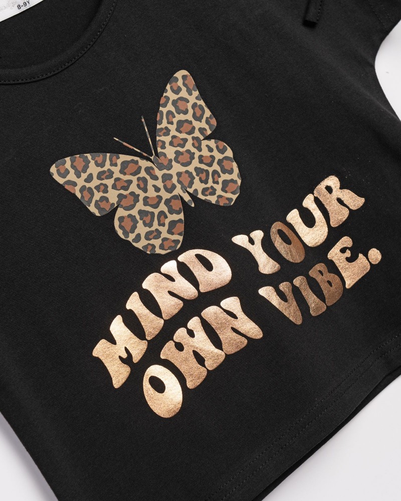 Εφηβικό Σετ με Μπλούζα Mind Your Own Vibe Και Ποδηλατικό Κολάν Κορίτσι (6-16) -Μαύρο- 