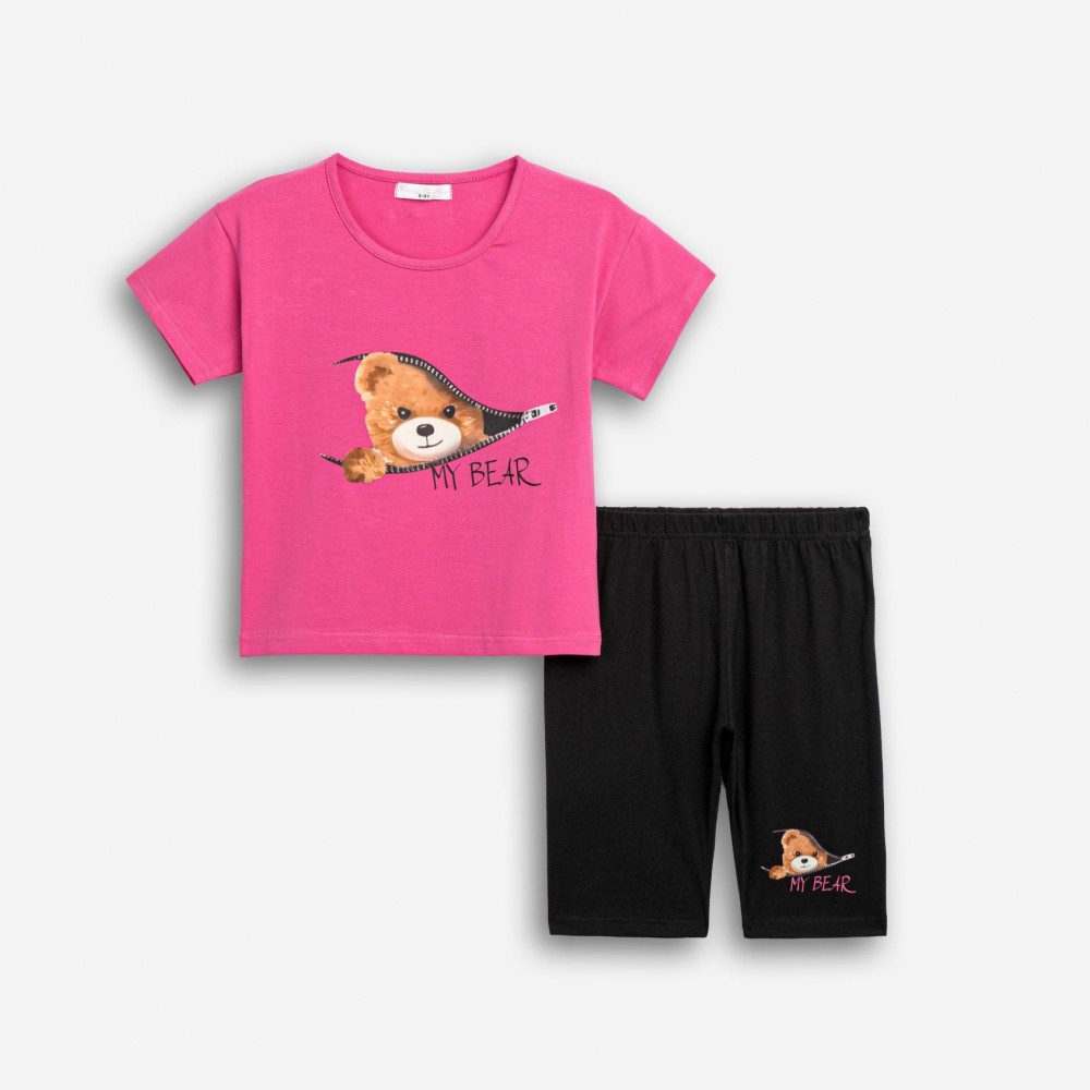 Εφηβικό Σετ με Μπλούζα My Bear Και Ποδηλατικό Κολάν Κορίτσι (6-16) -Φούξια- 