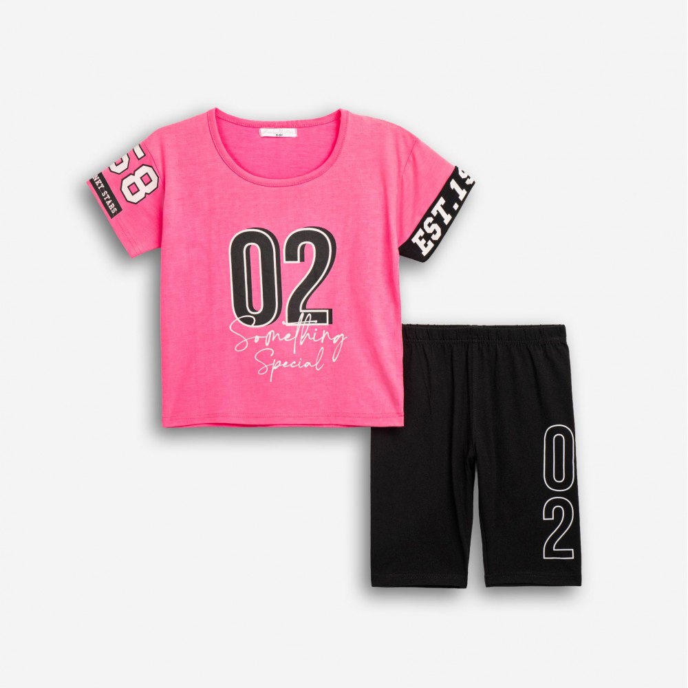 Εφηβικό Σετ με Μπλούζα 02 Και Ποδηλατικό Κολάν Κορίτσι (6-16) -Neon Ροζ- 