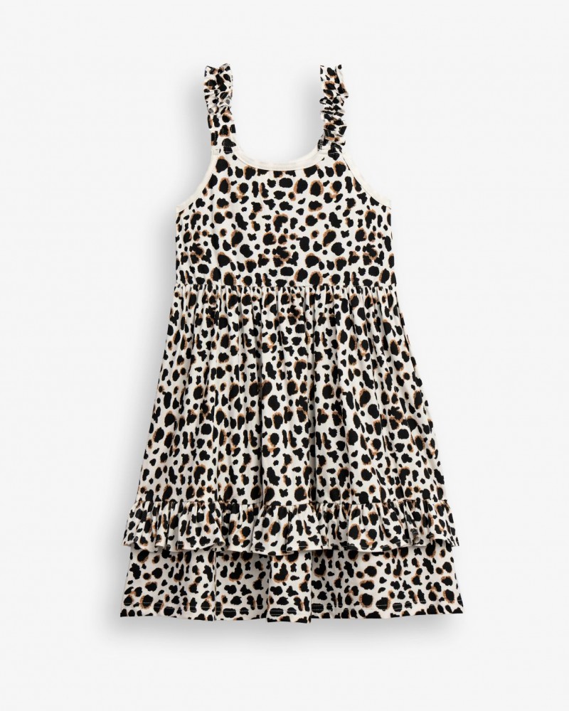 Εφηβικό Μακό Φόρεμα με Τιράντα Λεοπάρ Κορίτσι (6-16) –Εκρού– 