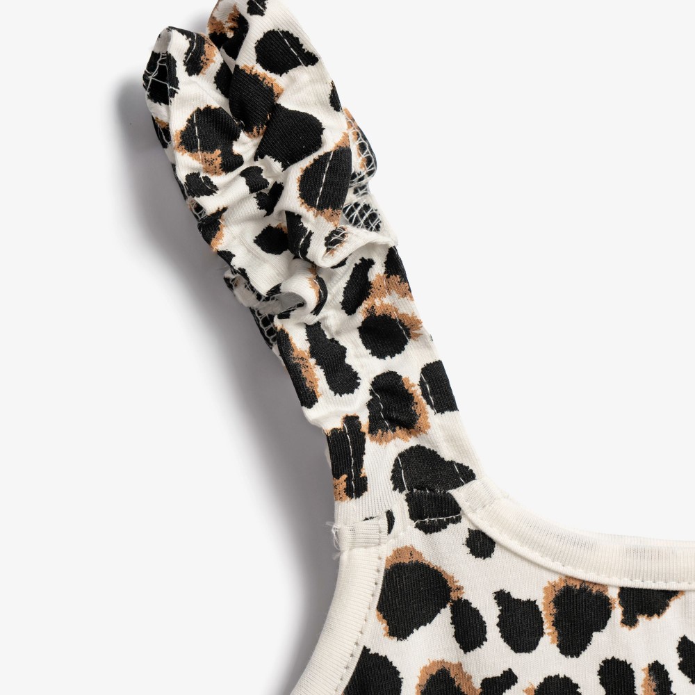 Εφηβικό Μακό Φόρεμα με Τιράντα Λεοπάρ Κορίτσι (6-16) –Εκρού– 126-528103-1