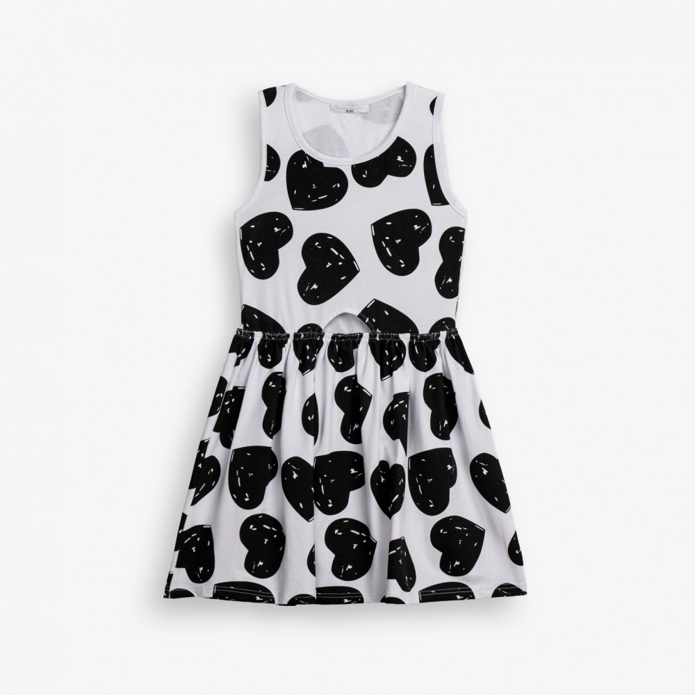 Εφηβικό Μακό Φόρεμα Αμάνικο με Καρδούλες Μοτίβο Κορίτσι (6-16) –Λευκό– 126-528104-1