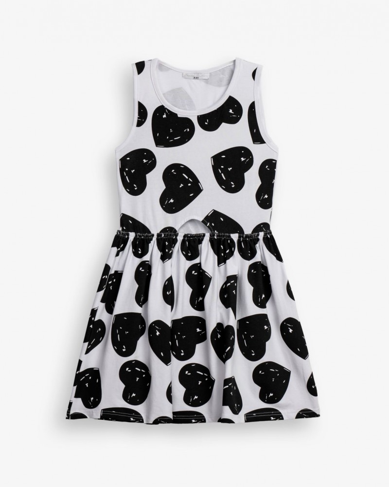 Εφηβικό Μακό Φόρεμα Αμάνικο με Καρδούλες Μοτίβο Κορίτσι (6-16) –Λευκό– 