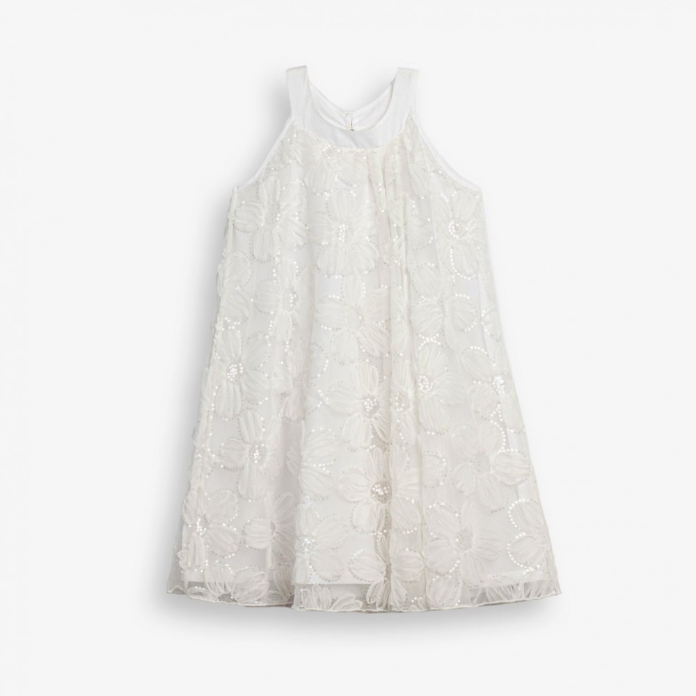 Εφηβικό Φόρεμα με Τούλι και Κέντημα Παγιέτα Κορίτσι (6-16) –Λευκό– 126-529133-1