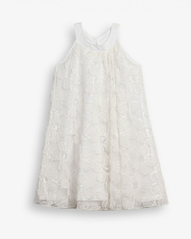 Εφηβικό Φόρεμα Τιράντα με Τούλι και Κέντημα Παγιέτα Κορίτσι (6-16) –Λευκό– 