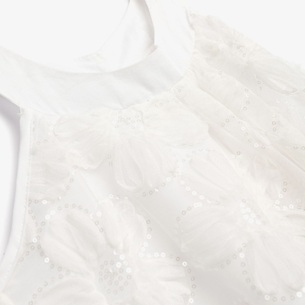 Εφηβικό Φόρεμα με Τούλι και Κέντημα Παγιέτα Κορίτσι (6-16) –Λευκό– 126-529133-1
