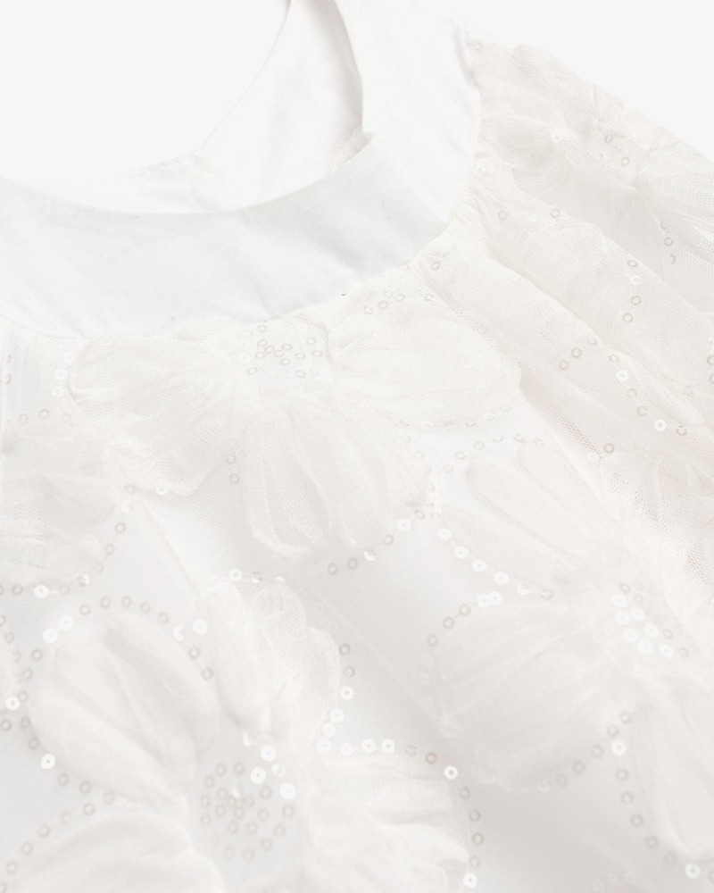 Εφηβικό Φόρεμα Τιράντα με Τούλι και Κέντημα Παγιέτα Κορίτσι (6-16) –Λευκό– 