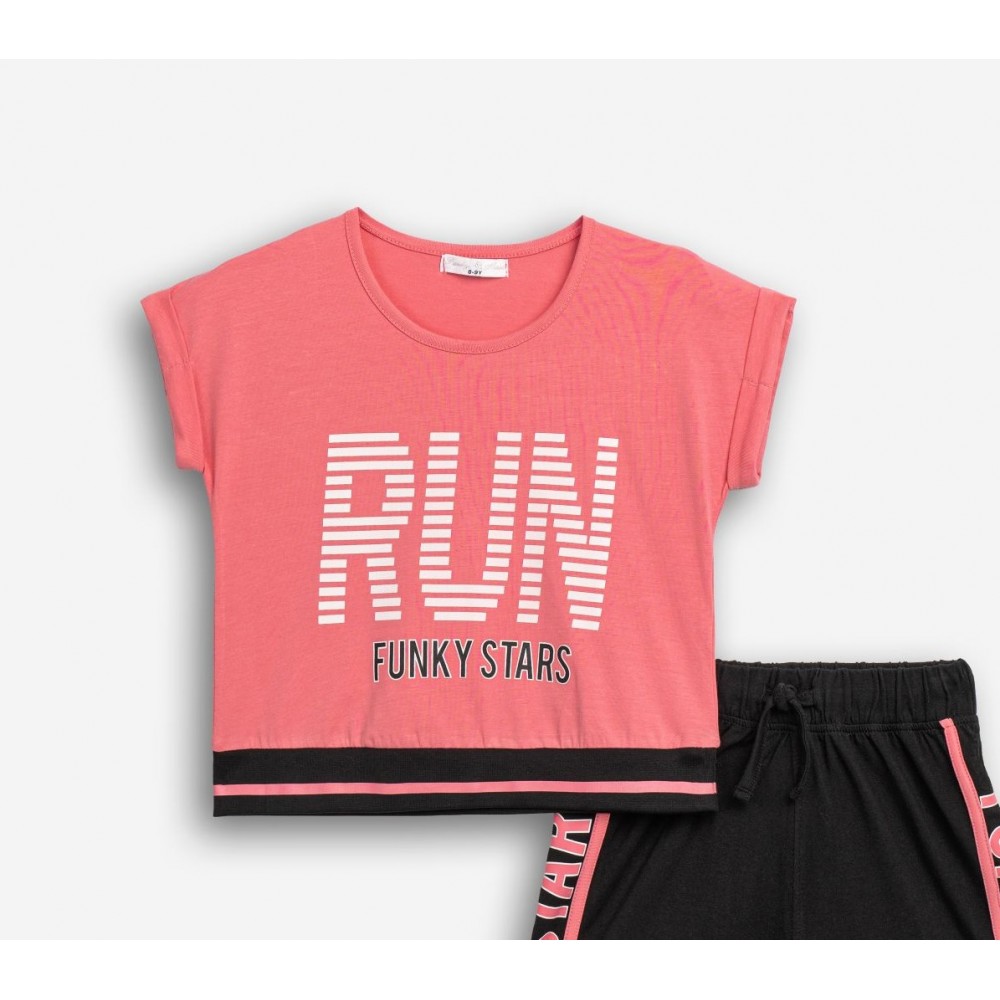Εφηβικό Μακό Σετ με Τοπ Μπλούζα Run Και Βερμούδα Κορίτσι (6-16) -Ροζ- 