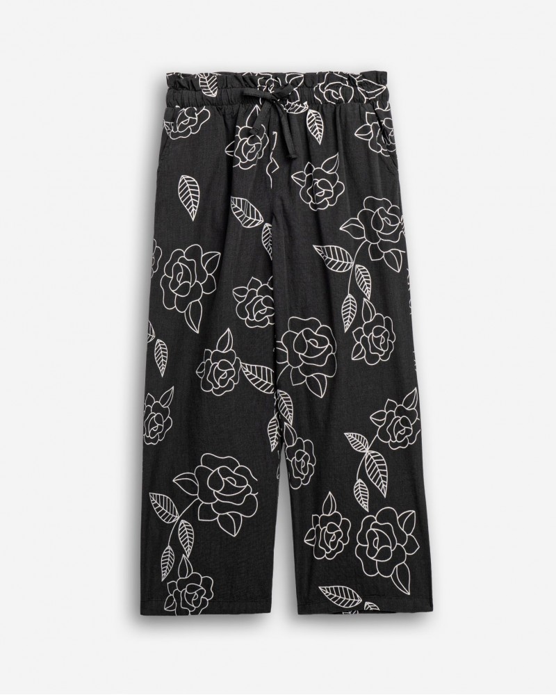 Εφηβική Παντελόνα με Allover Τριαντάφυλλα Κορίτσι (6-16) -Μαύρο- 