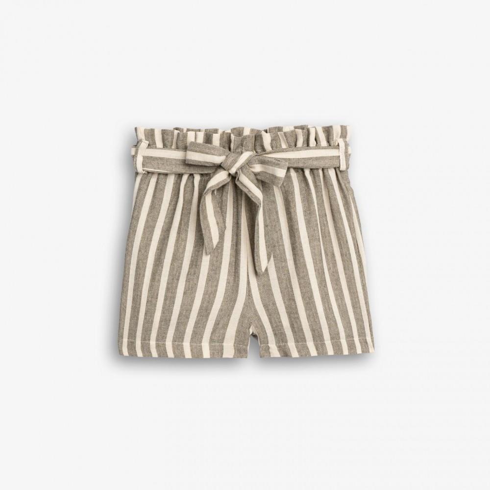 Εφηβικό Σορτς Ριγέ Με Ζώνη Κορίτσι (6-16) -Γκρι- 126-532100-1