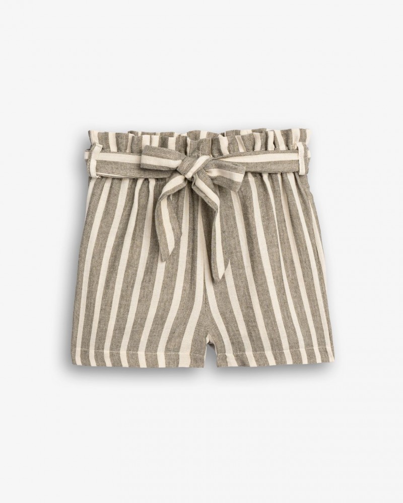 Εφηβικό Σορτς Ριγέ Με Ζώνη Κορίτσι (6-16) -Γκρι- 