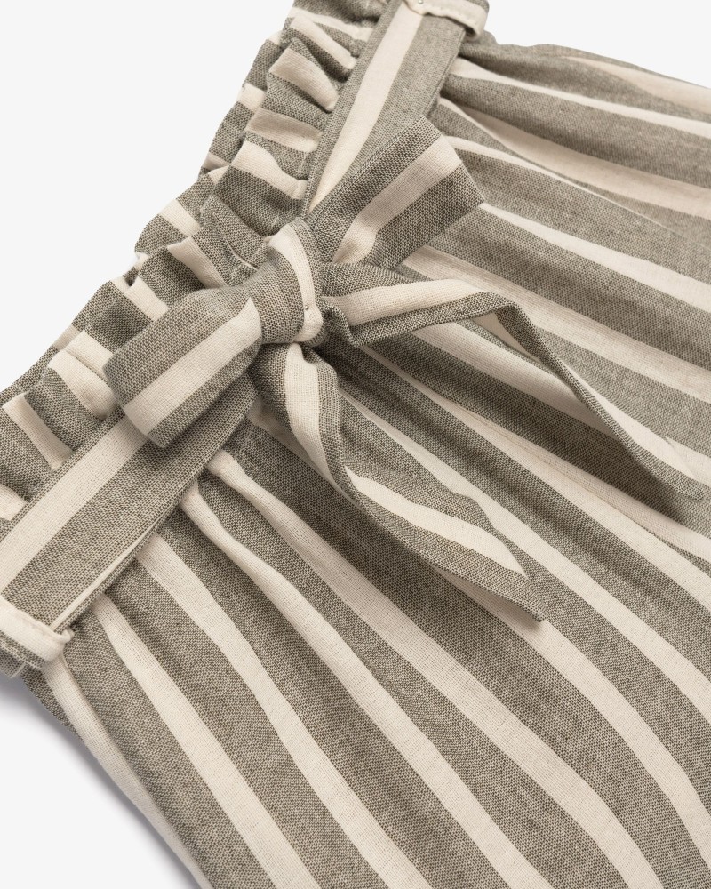 Εφηβικό Σορτς Ριγέ Με Ζώνη Κορίτσι (6-16) -Γκρι- 