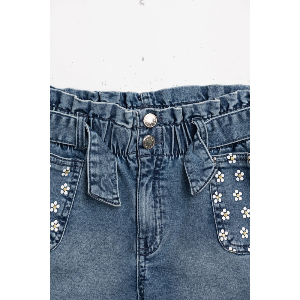Εφηβικό Σορτς Jean Μαλακό Με Τύπωμα Ανθάκια και Ζώνη Κορίτσι (6-16) -Μπλε Τζιν- 126-532106-1