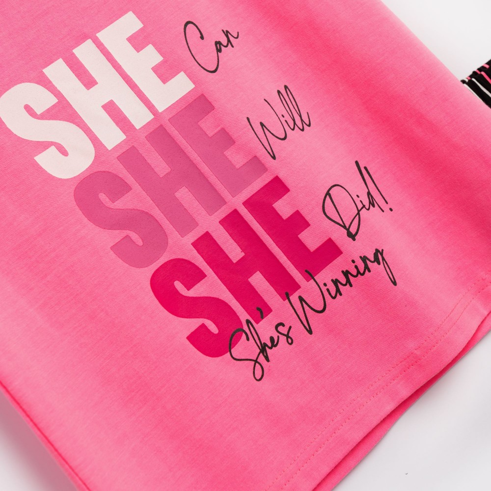 Εφηβικό Μακό Σετ με Μπλούζα she Και Κολάν Κάπρι Κορίτσι (6-16) -Φωσφορούχο Ροζ- 126-539104-1