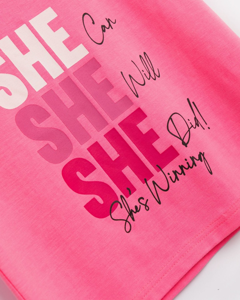 Εφηβικό Μακό Σετ με Μπλούζα She Και Κολάν Κάπρι Κορίτσι (6-16) -Φωσφορούχο Ροζ- 