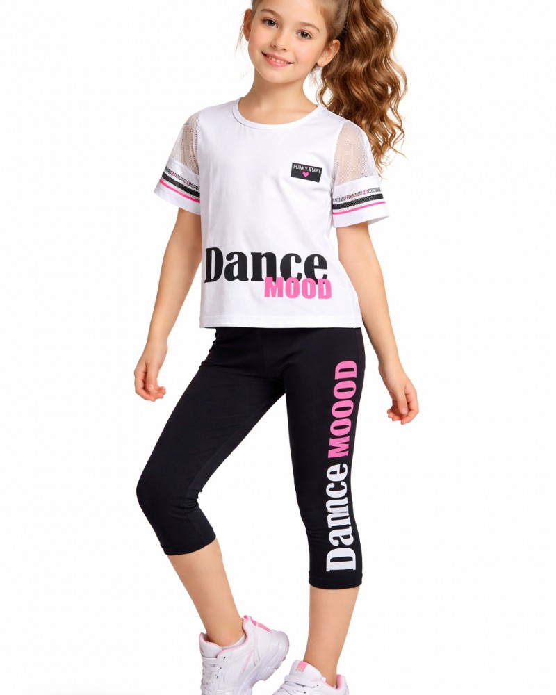 Εφηβικό Σετ με Μπλούζα Dance Mood Και Κολάν Κάπρι Κορίτσι (6-16) -Λευκό- 