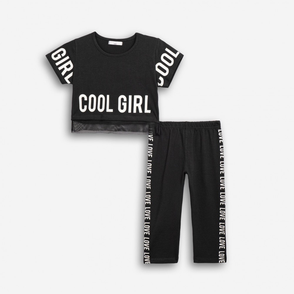 Εφηβικό Σετ με Μπλούζα Cool Girl Love Και Κολάν Κάπρι Κορίτσι (6-16) -Μαύρο- 