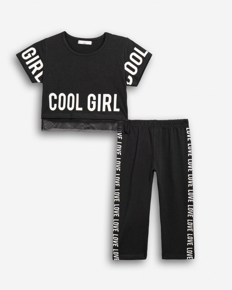 Εφηβικό Σετ με Μπλούζα Cool Girl Love Και Κολάν Κάπρι Κορίτσι (6-16) -Μαύρο- 