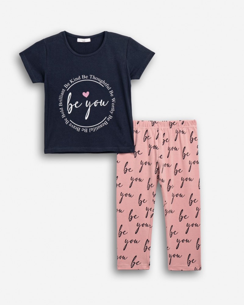 Εφηβικό Μακό Σετ με Μπλούζα Be You Και Κολάν Κάπρι Κορίτσι (6-16) -Μπλε- 