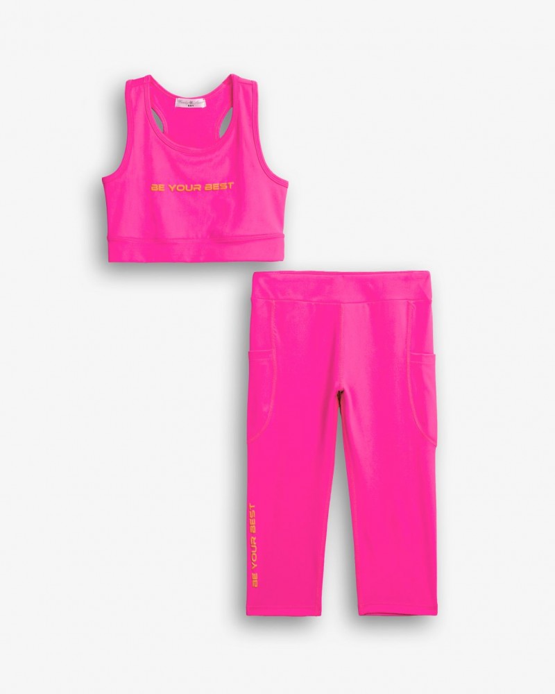 Εφηβικό Σετ Αθλητικό με Μπουστάκι Bust Και Κολάν Κάπρι Κορίτσι (6-16) -Φωσφορούχο Ροζ- 
