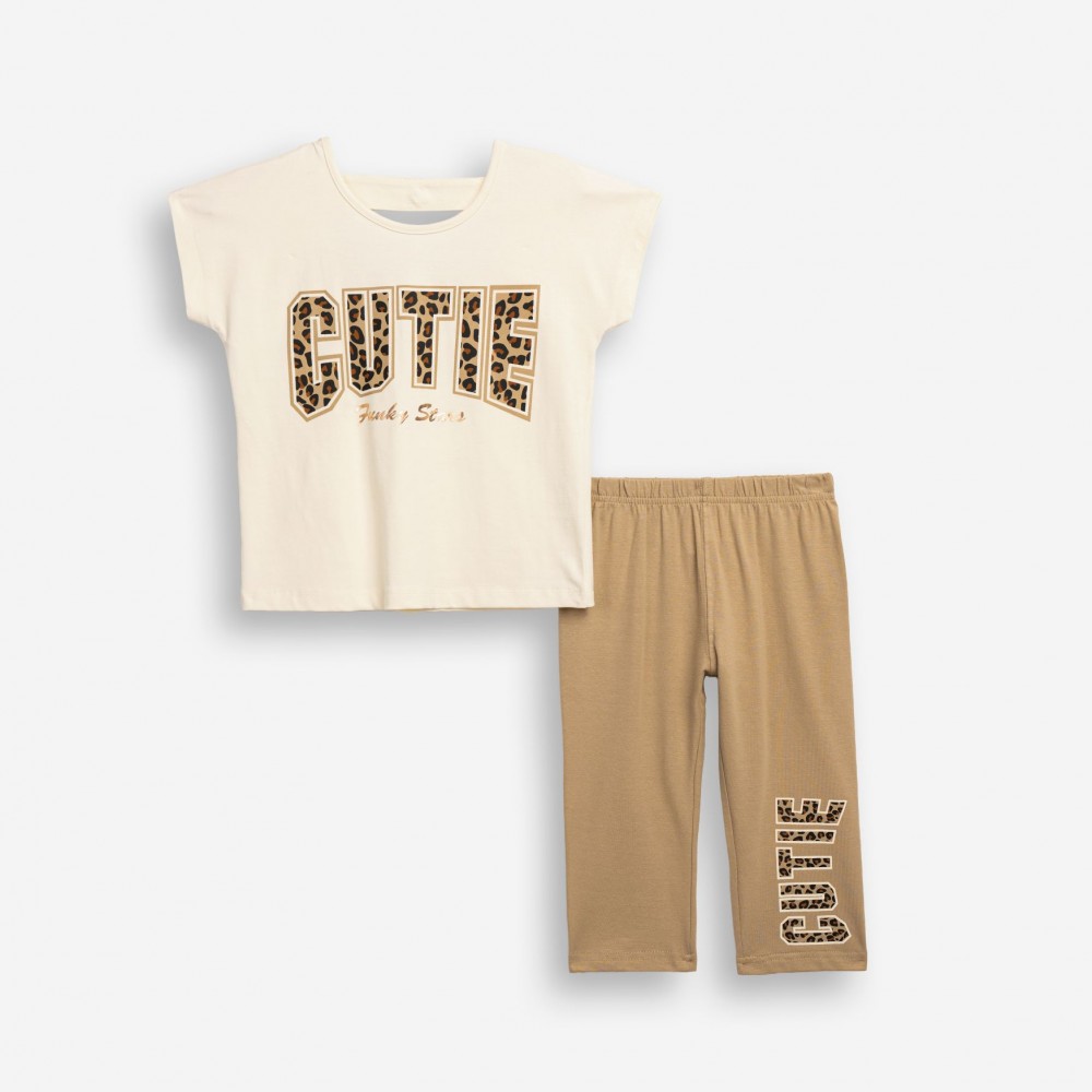 Εφηβικό Μακό Σετ με Μπλούζα Cutie Και Κολάν Κορίτσι (6-16) -Εκρού- 126-539127-1