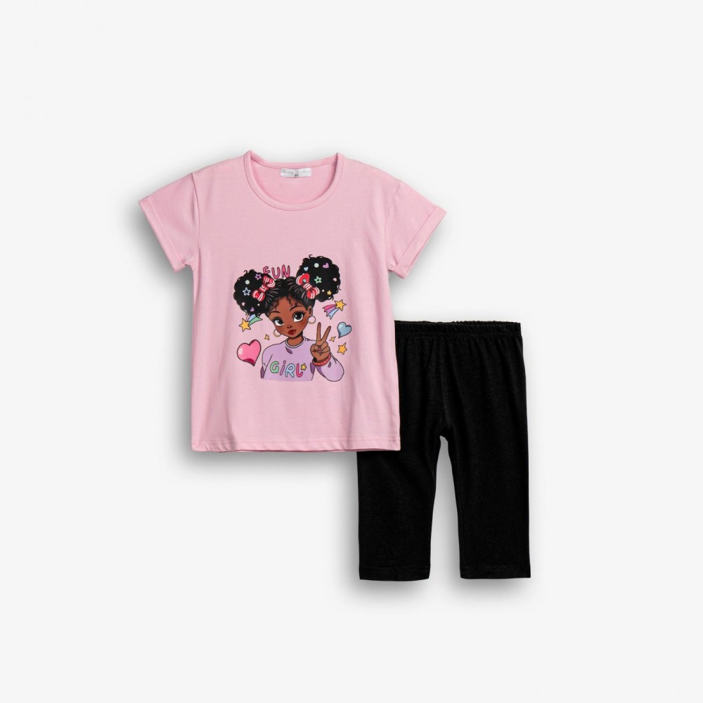 Παιδικό Μακό Σετ με Μπλούζα Fun Girl και Κολάν Κάπρι Κορίτσι (2-6) -Ροζ- 126-719105-1