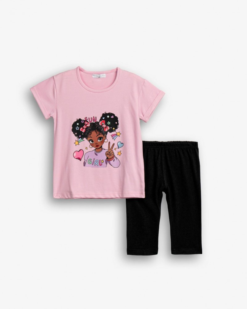 Παιδικό Μακό Σετ με Μπλούζα Fun Girl και Κολάν Κάπρι Κορίτσι (2-6) -Ροζ- 126-719105-1