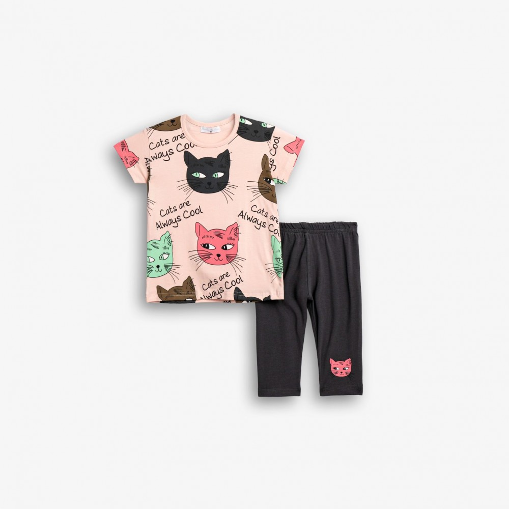 Παιδικό Μακό Σετ με Μπλούζα Cats It's Cool και Κολάν Κάπρι Κορίτσι (2-6) -Ροζ- 126-719109-1