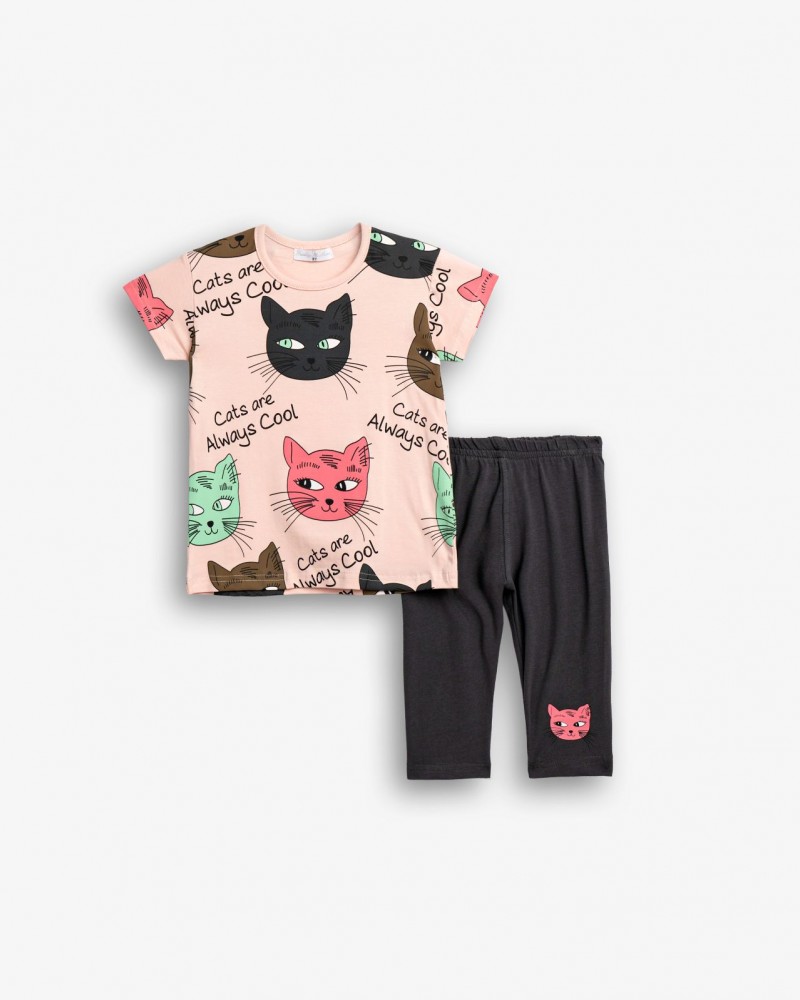 Παιδικό Μακό Σετ με Μπλούζα Cats It's Cool και Κολάν Κάπρι Κορίτσι (2-6) -Ροζ- 