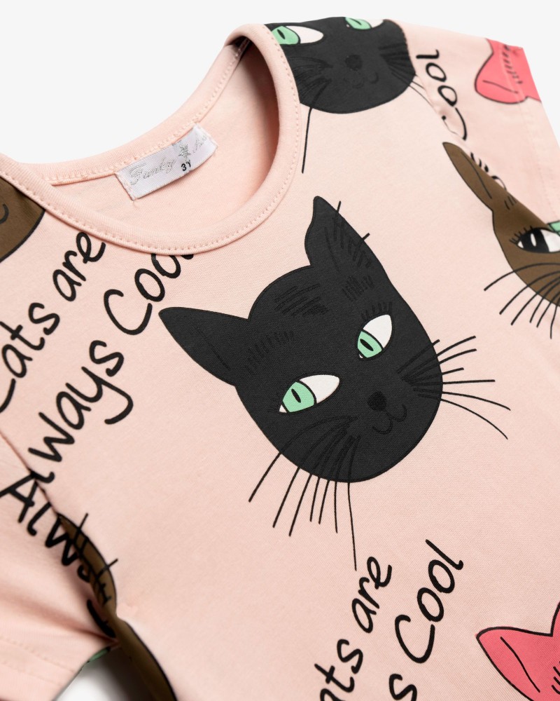 Παιδικό Μακό Σετ με Μπλούζα Cats It's Cool και Κολάν Κάπρι Κορίτσι (2-6) -Ροζ- 