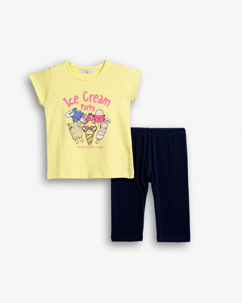 Παιδικό Μακό Σετ με Μπλούζα Ice Cream Party και Κολάν Κάπρι Κορίτσι (2-6) -Κίτρινο- 