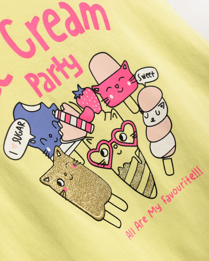 Παιδικό Μακό Σετ με Μπλούζα Ice Cream Party και Κολάν Κάπρι Κορίτσι (2-6) -Κίτρινο- 